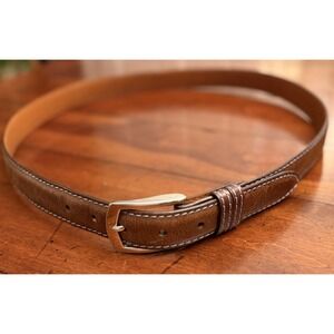 J.Hilburn Men's Brown Leather Dress Belt Size 39 Handcrafted USA Contrast Stitch